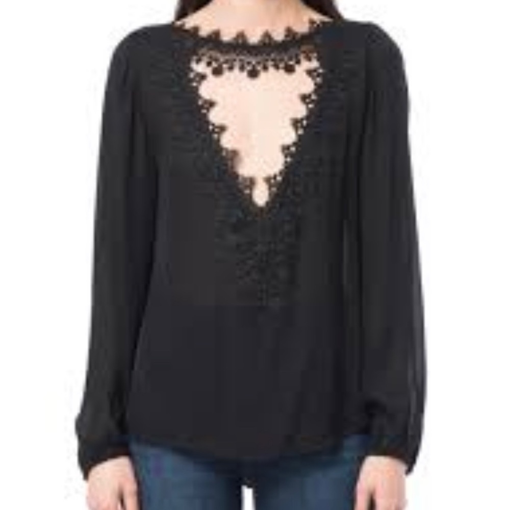 Cami NYC long sleeve black silk top.